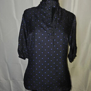 Ben Sherman 100% Silk Navy Blue / White‎ Polka Dot Womens Blouse SZ SMALL